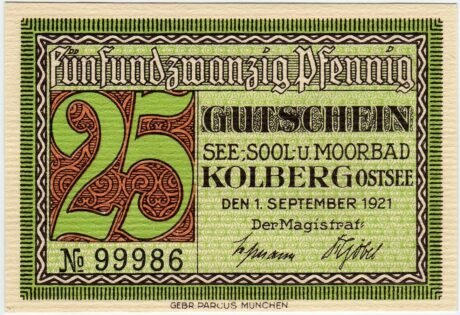 Аверс банкноты 25 fenigów (Niemcy) 1921