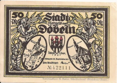 Аверс банкноты 50 fenigów (Niemcy) 1921