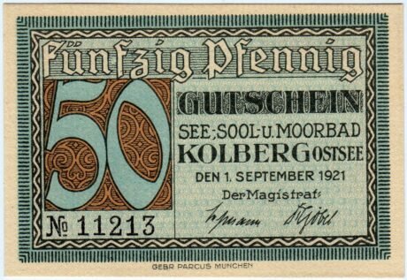 Аверс банкноты 50 fenigów (Niemcy) 1921