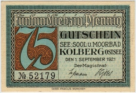 Аверс банкноты 75 fenigów (Niemcy) 1921