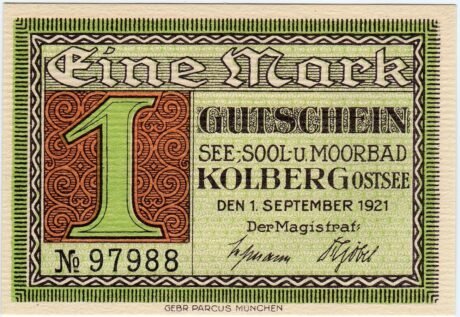 Аверс банкноты 1 marka (Niemcy) 1921