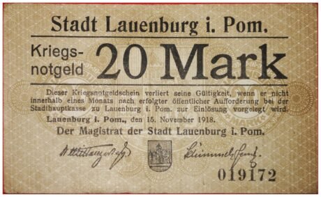 Аверс банкноты 20 marek (Niemcy) 1918