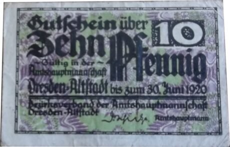 Аверс банкноты 10 fenigów (Niemcy) 1920