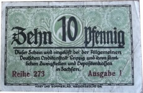 Реверс банкноты 10 fenigów (Niemcy) 1920