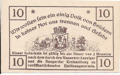 Реверс банкноты 10 fenigów (Niemcy) 1920