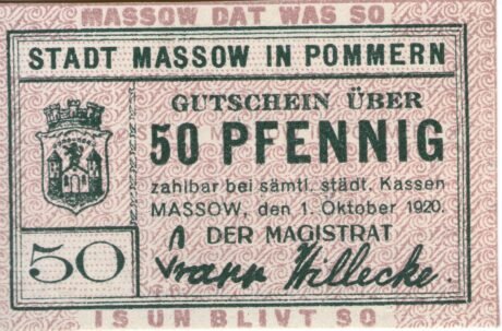 Аверс банкноты 50 fenigów (Niemcy) 1920