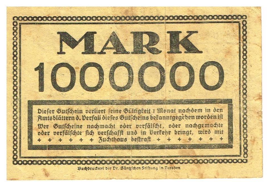 Реверс банкноты 1000000 марок (Германия) 1923 года