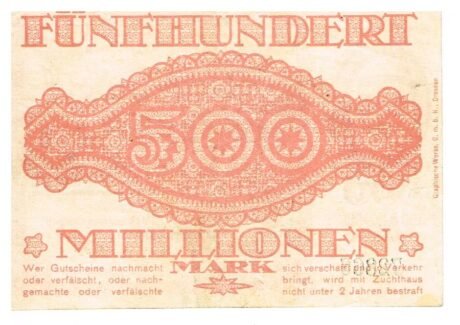 Реверс банкноты 500 000 000 marek (Niemcy) 1923