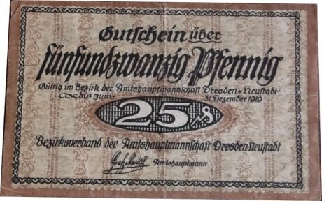 Аверс банкноты 25 fenigów (Niemcy) 1919