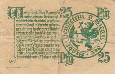 Реверс банкноты 25 fenigów (Niemcy) 1919