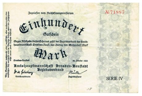 Аверс банкноты 100 marek (Niemcy) 1922