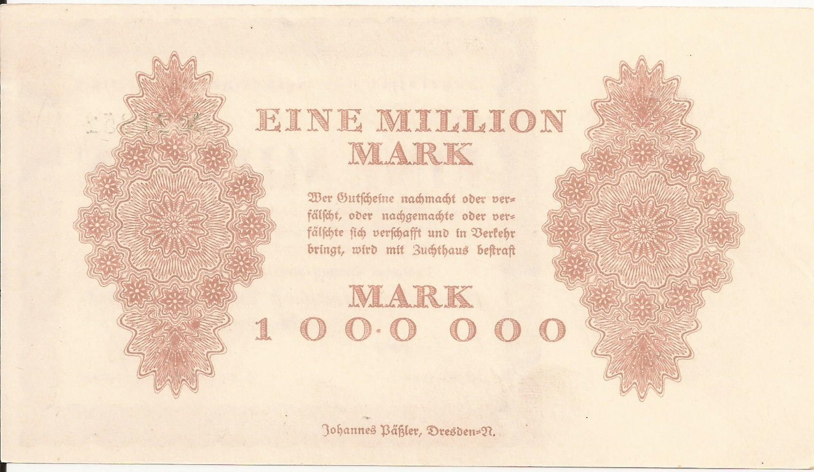 Реверс банкноты 1000000 марок (Германия) 1923 года