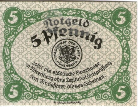 Реверс банкноты 5 fenigów (Niemcy) 1920