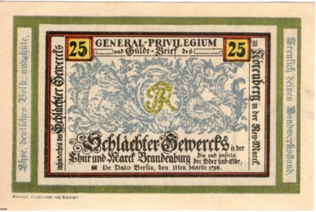 Аверс банкноты 25 fenigów (Niemcy) 1921