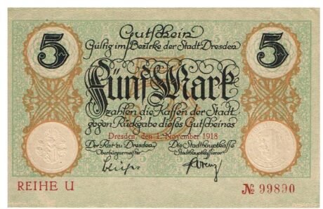 Аверс банкноты 5 marek (Niemcy) 1918