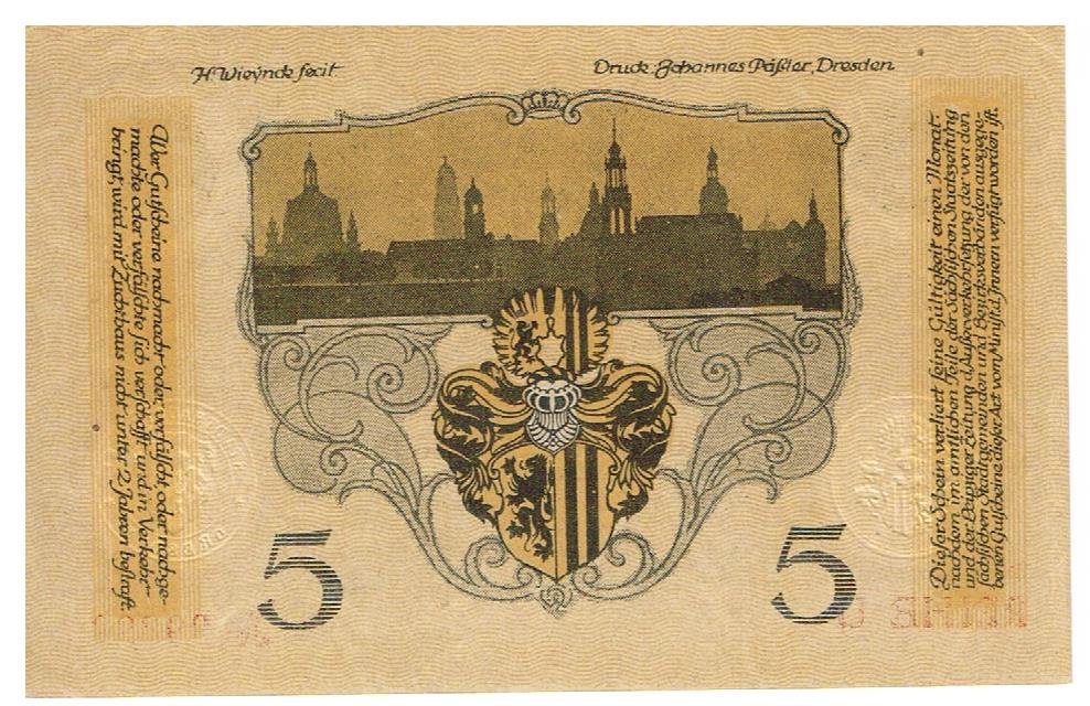 Реверс банкноты 5 марок (Германия) 1918 года