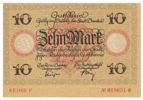 Аверс банкноты 10 marek (Niemcy) 1918