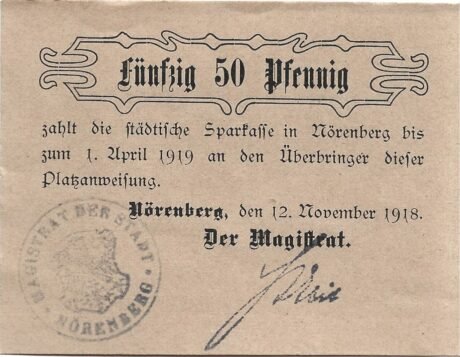 Аверс банкноты 50 fenigów (Niemcy) 1918