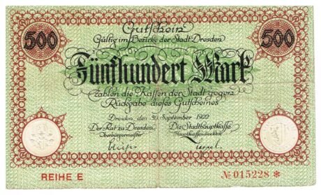 Аверс банкноты 500 марок (Германия) 1922 года