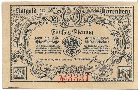 Аверс банкноты 50 fenigów (Niemcy) 1920