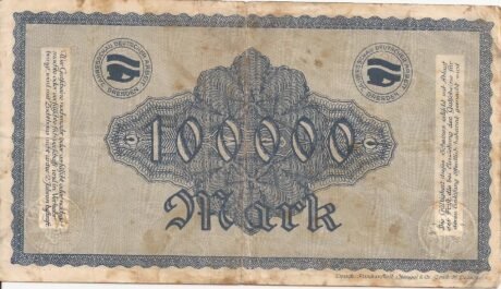 Реверс банкноты 100000 марок (Германия) 1923 года