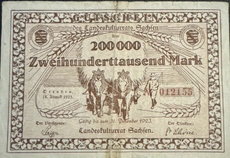 Аверс банкноты 200 000 marek Landeskulturrat Sachsen (Niemcy) 1923