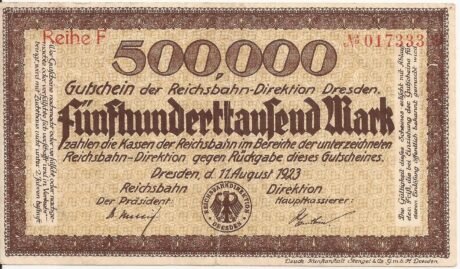Аверс банкноты 500000 марок Reichsbahndirektion (Германия) 1923 года