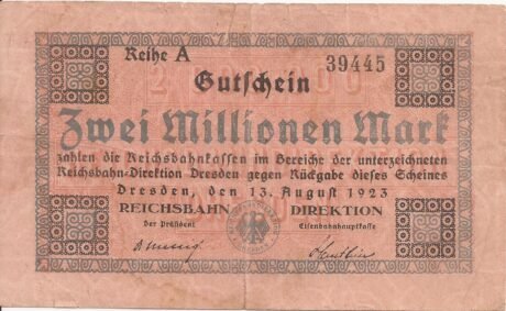 Аверс банкноты 2000000 марок Reichsbahndirektion (Германия) 1923 года