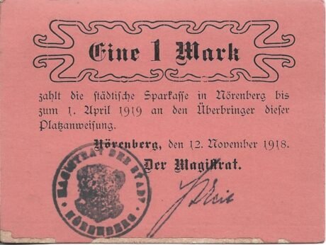 Аверс банкноты 1 marka (Niemcy) 1918