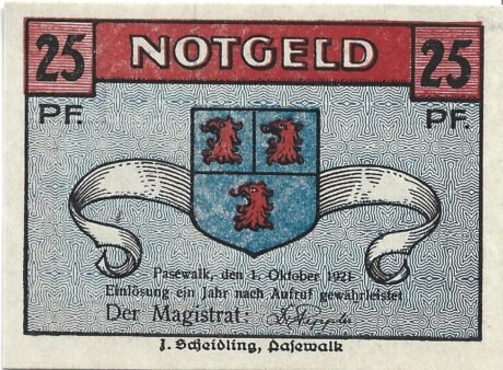 Аверс банкноты 25 fenigów (Niemcy) 1921