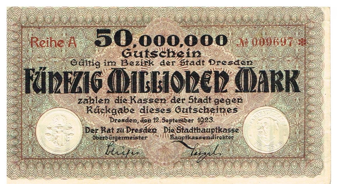 Аверс банкноты 50000000 марок (Германия) 1923 года