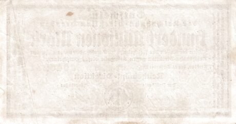 Реверс банкноты 100,000,000 Reichsbahndirektion (Germany) 1923