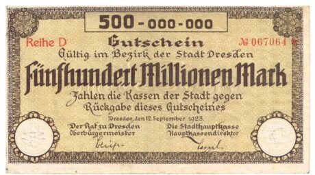 Аверс банкноты 500 000 000 marek (Niemcy) 1923
