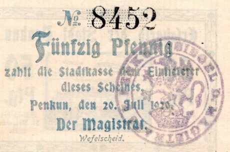 Реверс банкноты 50 fenigów (Niemcy) 1920