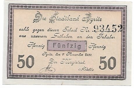 Аверс банкноты 50 fenigów (Niemcy) 1921