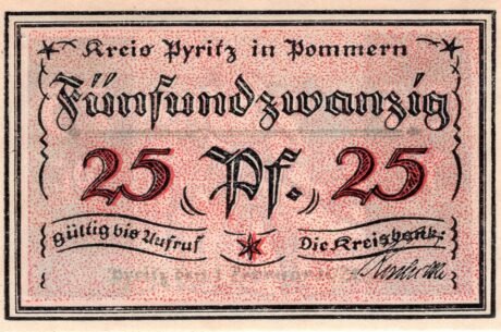 Аверс банкноты 25 fenigów (Niemcy) 1921