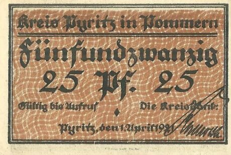 Аверс банкноты 25 fenigów (Niemcy) 1921