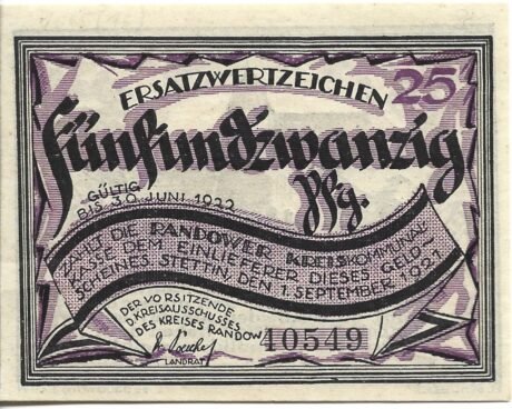 Аверс банкноты 25 fenigów (Niemcy) 1921