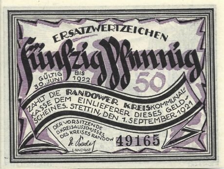 Аверс банкноты 50 fenigów (Niemcy) 1921