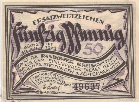 Аверс банкноты 50 fenigów (Niemcy) 1921