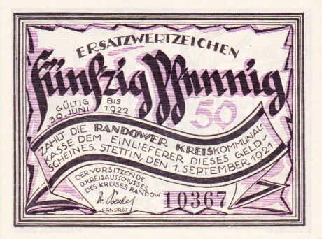 Аверс банкноты 50 fenigów (Niemcy) 1921