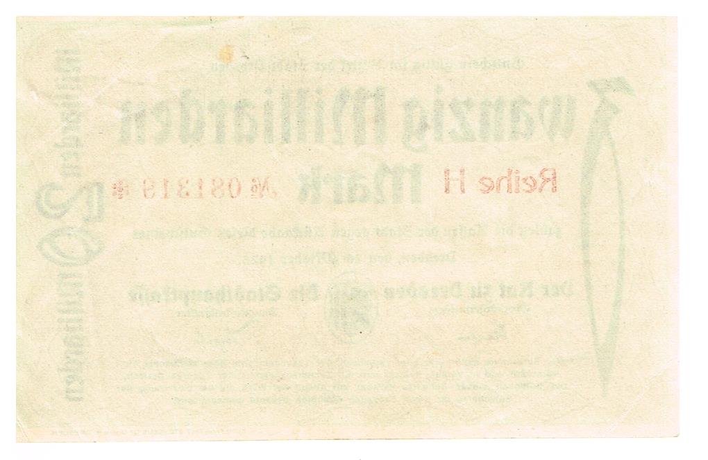 Реверс банкноты 20000000000 марок (Германия) 1923 года