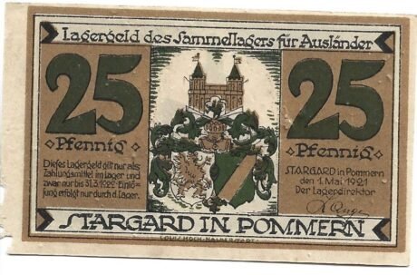Аверс банкноты 25 fenigów Sammellager für Ausländer (Niemcy) 1921
