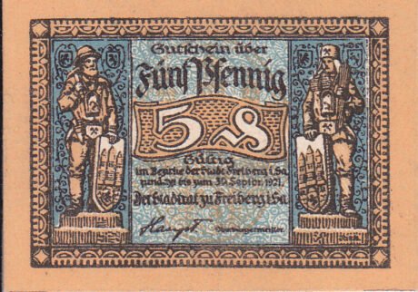 Аверс банкноты 5 fenigów (Niemcy) 1921