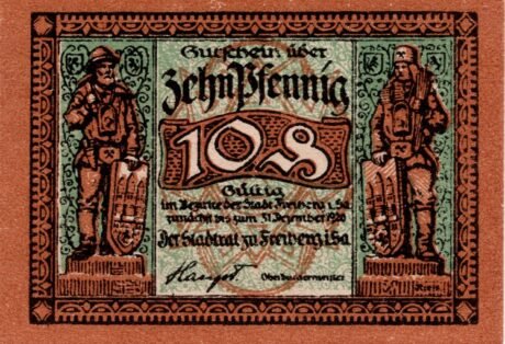 Аверс банкноты 10 fenigów (Niemcy) 1920
