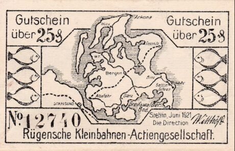 Аверс банкноты 25 fenigów Rügensche Kleinbahnen (Niemcy) 1921