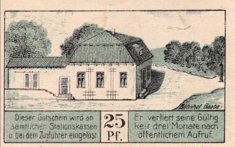 Реверс банкноты 25 fenigów Rügensche Kleinbahnen (Niemcy) 1921