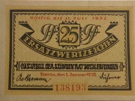 Аверс банкноты 25 fenigów (Niemcy) 1922
