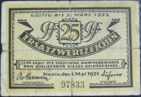 Аверс банкноты 25 fenigów (Niemcy) 1922