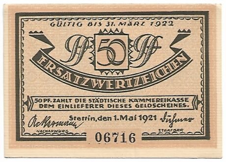 Аверс банкноты 50 fenigów (Niemcy) 1921